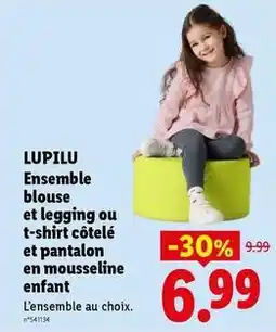 Lidl Lupilu - ensemble blouse et legging ou t-shirt côtelé et pantalon en mousseline enfant offre