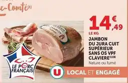 Super U U - jambon du jura cuit supérieur sans os vpf claviere offre