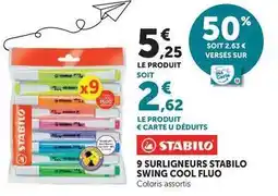 Hyper U Stabilo - 9 surligneurs stabilo swing cool fluo offre