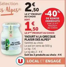 U Express U - yaourt a la grecque plaisir des alpes offre