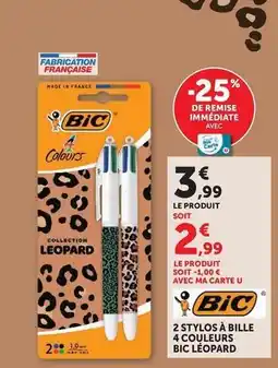 Hyper U Bic - 2 stylos à bille 4 couleurs offre