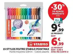 Hyper U Stabilo - 15 stylos feutre pointmax offre