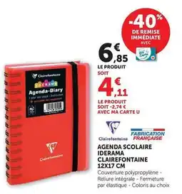 Hyper U Clairefontaine - agenda scolaire iderama offre