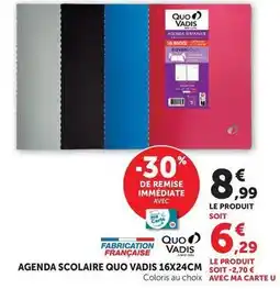 Hyper U U - agenda scolaire quo vadis 16x24cm offre
