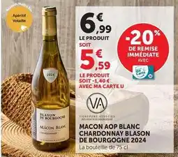 U Express U - macon aop blanc chardonnay blason de bourgogne 2024 offre