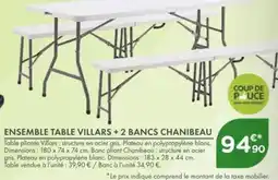 Point Vert Ensemble tables villars + 2 bancs chanibeau offre