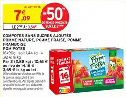 Intermarché Contact Pom'Potes compotes sans sucres ajoutes pomme nature,pomme fraise pomme framboise offre