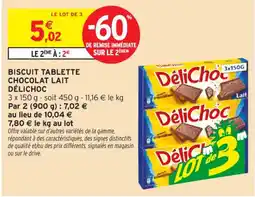 Intermarché Contact DélicChoc Biscuit tablette chocolat lait offre
