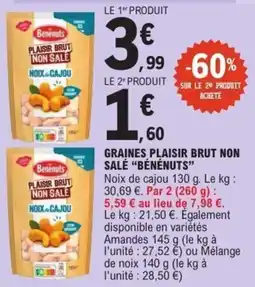 E.Leclerc Bénénuts Graines plaisir brut non salé offre