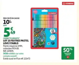 Auchan STABILO Lot 15 feutres pastel love offre