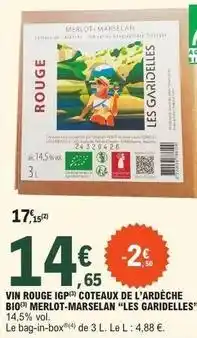 E.Leclerc Vin rouge igp coteaux de l'ardèche bio offre
