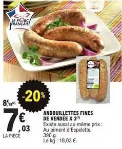E.Leclerc Andouillettes fines de vendée x 3 offre