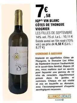 E.Leclerc Vin blanc côtes de thongue offre