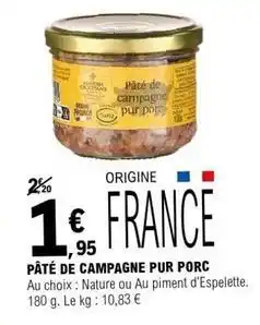 E.Leclerc Pâté de campagne pur porc offre
