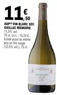 E.Leclerc Clement - aop vin blanc sec gaillac mémoire offre