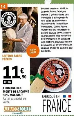 E.Leclerc Fromage des monts de lacaune 30% mat.gr offre