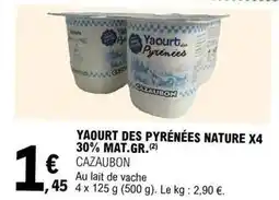 E.Leclerc Yaourt des pyrénées nature x4 30% offre