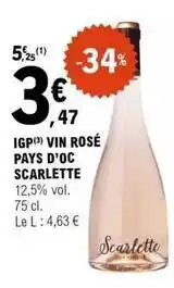 E.Leclerc Igp vin rosé pays d'oc scarlette offre