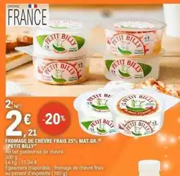E.Leclerc Petit billy - fromage de chèvre frais 25% mat.gr.(p) offre