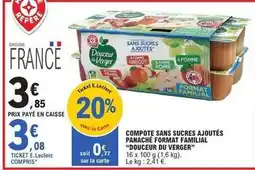 E.Leclerc Douceur du verger - compote sans sucres ajoutés panache format familial offre