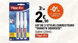 E.Leclerc Tipp-ex - lot de 3 stylos correcteurs shake'n squeeze offre
