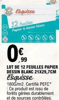 E.Leclerc Esquisse - lot de 12 feuilles papier dessin blanc 21x29,7cm offre