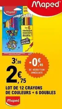 E.Leclerc Maped - lot de 12 crayons de couleurs + 6 doubles offre