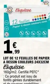 E.Leclerc Esquisse - lot de 12 feuilles de papier a dessin couleurs 24x32cm offre