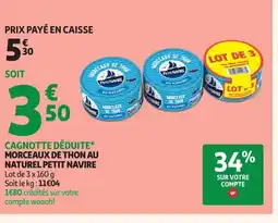 Auchan PETIT NAVIRE Morceaux de thon au naturel offre