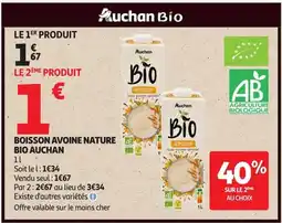 Auchan AUCHAN Boisson avoine nature bio offre