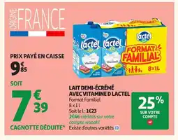 Auchan LACTEL Lait demi-écrémé avec vitamine d offre