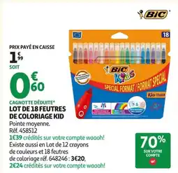 Auchan BIC Lot de 18 feutres de coloriage kid offre