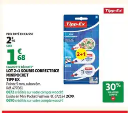 Auchan TIPP EX Lot 2+1 souris correctrice minipocket offre