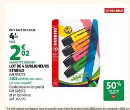 Auchan STABILO Lot de 4 surligneurs offre