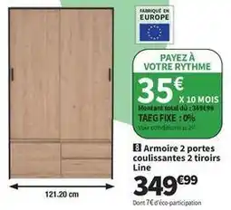Conforama Total - armoire 2 portes coulissantes 2 tiroirs line offre