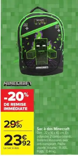 Carrefour Market Minecraft Sac à dos offre