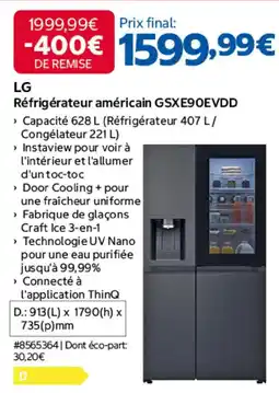 Costco LG Réfrigérateur américain GSXE90EVDD offre