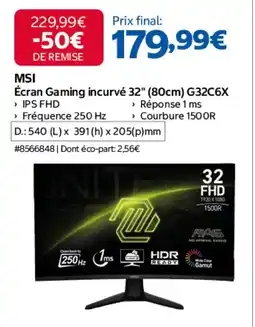 Costco Msi Écran Gaming incurvé 32" (80cm) G32C6X offre