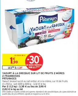 Intermarché Express YAOURT À LA GRECQUE SUR LIT DE FRUITS 2 MÛRES PÂTURAGES offre