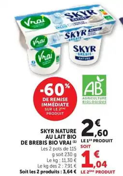 Maximarché VRAI Skyr nature au lait bio de brebis bio offre