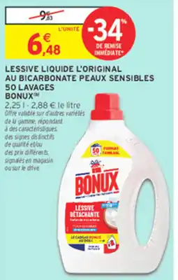 Intermarché Express LESSIVE LIQUIDE L'ORIGINAL AU BICARBONATE PEAUX SENSIBLES 50 LAVAGES BONUX offre