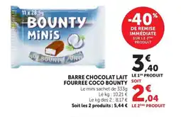 Maximarché BOUNTY Barre chocolat lait le 1er produit fourree coco offre
