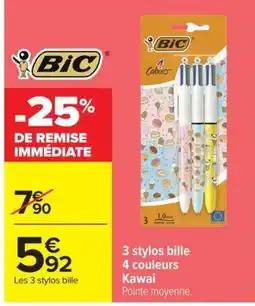 Carrefour Market BIC 3 stylos bille 4 couleurs Kawaii offre