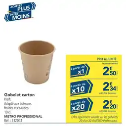 METRO METRO PROFESSIONAL Gobelet carton Kraft offre