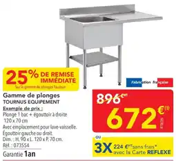 METRO TOURNUS EQUIPEMENT Plonge 1 bac + égouttoir à droite offre