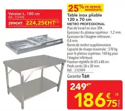 METRO METRO PROFESSIONAL Table inox pliable offre