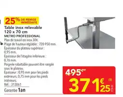 METRO Metro Professional Table inox relevable offre