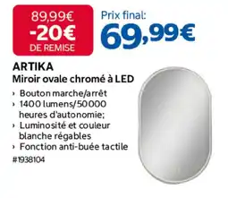 Costco ARTIKA Miroir ovale chromé à LED offre