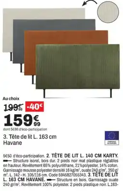 BUT TÊTE DE LIT L. 163 CM HAVANE offre