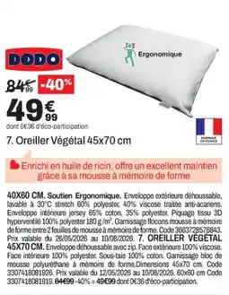 BUT DODO Oreiller Végétal offre